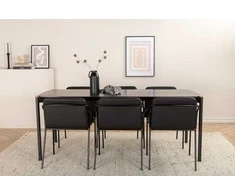 Venture Design Valgomojo stalas ir kėdžių komplektas Pelle 190x90x75 cm Juodas