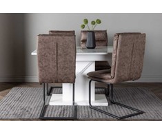 Venture Design Valgomojo stalas ir kėdžių komplektas Pluto 120x160x90 cm Balta Ruda MDF Stiklas Mikropluošto audinys