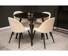 Venture Design Valgomojo stalas ir kėdžių komplektas Plaza 100x75 cm smėlio spalvos veliūras