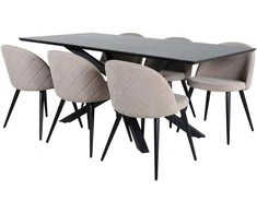 Venture Design Valgomojo stalas ir kėdžių komplektas Piazza juodos ir smėlio spalvos audinys