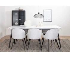 Venture Design Valgomojo stalas ir kėdžių komplektas Jimmy 195x90x76 cm Juodas Baltas Aksomas Šviesiai pilka audinys