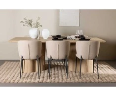 Venture Design Valgomojo stalas ir kėdžių komplektas Olivia valgomojo stalas ir Modesto kėdė 210x100 cm balta medžiaga