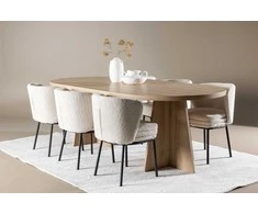 Venture Design Valgomojo stalas ir kėdžių komplektas Bootcut valgomojo stalas su Agnes valgomojo kėde 230x115 cm balta