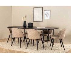Venture Design Valgomojo stalas ir kėdžių komplektas Uno 200x90x74 cm, juodos spalvos audinys