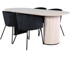Venture Design Valgomojo stalas ir kėdžių komplektas Bianca ovalus valgomojo stalas ir Berit kėdės 200x90x75 cm balta juoda
