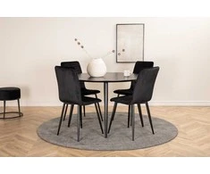 Venture Design Valgomojo stalas ir kėdžių komplektas 115 cm juodas faneruotė aksomas metalas