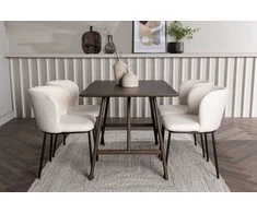 Venture Design Valgomojo stalas ir kėdžių komplektas Kaseidon Edina 120x80 cm Ruda Balta mediena audinys