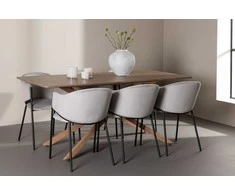 Venture Design Valgomojo stalas ir kėdžių komplektas Piazza su Evelina 180x90 cm moka aksomas plienas