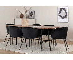 Venture Design Valgomojo stalas ir kėdžių komplektas 200x90x74 cm Juodasis graikinis riešutas, aksomas