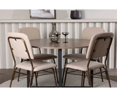 Venture Design Valgomojo stalas ir kėdžių komplektas Durango 120 cm juoda ruda smėlio MDF audinys plienas