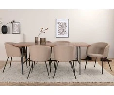 Venture Design Valgomojo stalas ir kėdžių komplektas Uno 200x90x74 cm Juodasis riešutas, smėlio spalvos audinys