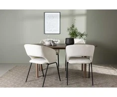 Venture Design Valgomojo stalas ir kėdžių komplektas Andy valgomojo stalas ir dieninė valgomojo kėdė 180x75 cm natūralaus MDF balto lino matinio juodo plieno