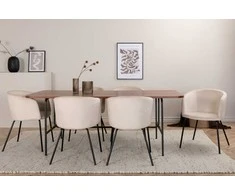 Venture Design Valgomojo stalas ir kėdžių komplektas Uno valgomojo stalas ir Berit kėdė 200x90x74 cm juoda smėlio spalvos riešutas metalas
