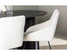 Venture Design Valgomojo stalas ir kėdžių komplektas Isolde valgomojo stalas ir Rosie valgomojo kėdės 180x75 cm juoda smėlio spalvos MDF audinys