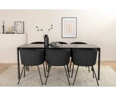 Venture Design Valgomojo stalas ir kėdžių komplektas Pelle valgomojo stalas ir Berit kėdė 190x90x75 cm juoda