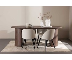 Venture Design Valgomojo stalas ir kėdžių komplektas Härön 200x90 cm smėlio ir mocha veliūras bei plienas