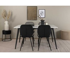 Venture Design Valgomojo stalas ir kėdžių komplektas Jimmy valgomojo stalas 150x90x76 cm juodas ir baltas aksomas