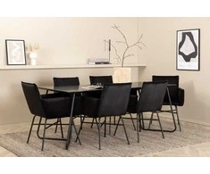 Venture Design Valgomojo stalas ir kėdžių komplektas Petra 190x90x75 cm juodas