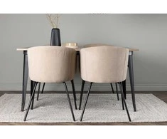 Venture Design Valgomojo stalas ir kėdžių komplektas Tempe ir Berit 140x80 cm Juodasis graikinis riešutas Smėlio spalvos MDF audinys