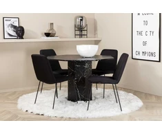 Venture Design Valgomojo stalas ir kėdžių komplektas Marbs 110x75 cm Juodas stiklas Audinys