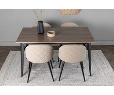 Venture Design Valgomojo stalas ir kėdžių komplektas Tempe 140x80 cm Juodasis graikinis riešutas, smėlio spalvos audinys