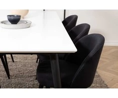Venture Design Valgomojo stalas ir kėdžių komplektas Jimmy 195x90x76 cm Juodas Baltas Aksomas Išskleidžiamas