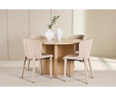 Venture Design Valgomojo stalas ir kėdžių komplektas Strada stalas ir 4 Astoria kėdės 120x170 cm smėlio spalvos