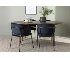 Venture Design Valgomojo stalas ir kėdžių komplektas Andy valgomojo stalas ir Selma kėdės 180x90x75 cm natūralaus ir juodo MDF bei aksomas