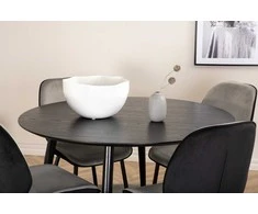 Venture Design Valgomojo stalas ir kėdžių komplektas 115 cm Juodas aksomas Metalas