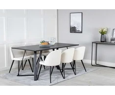 Venture Design Valgomojo stalas ir kėdžių komplektas Marina juodas stalviršis/juodos kojos, smėlio spalvos/juodos