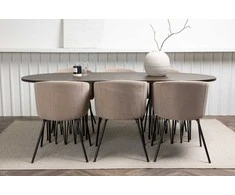Venture Design Valgomojo stalas ir kėdžių komplektas, Ovalus akmens valgomojo stalas ir Berit kėdė, 220x100 cm, juoda