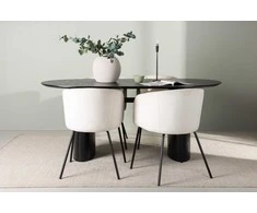 Venture Design Valgomojo stalas ir kėdžių komplektas Isolde valgomojo stalas ir Berit kėdė 180x75 cm juoda smėlio spalvos veliūras