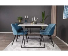 Venture Design Valgomojo stalas ir kėdžių komplektas, Estelle ir aksominis, 74,5x140x90 cm ir 57x76,5x50 cm, juodas ir mėlyna