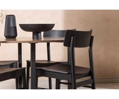 Venture Design Valgomojo stalas ir kėdžių komplektas 120x120 cm Juodas MDF Guminė mediena