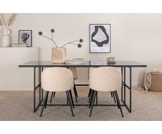 Venture Design Valgomojo stalas ir kėdžių komplektas 200x90x74 cm Juodas stiklas Aksomas