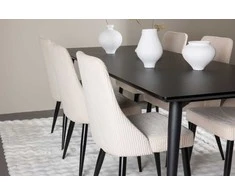 Venture Design Valgomojo stalas ir kėdžių komplektas Ellis valgomojo stalas ir Leone valgomojo kėdė 230x85 cm juodas aksomas