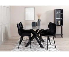 Venture Design Valgomojo stalas ir kėdžių komplektas Piazza 190x90x76 cm juodas aksomas