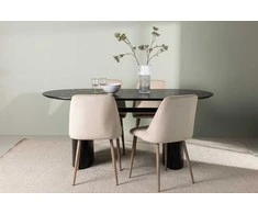Venture Design Valgomojo stalas ir kėdžių komplektas Isolde Night 180x75 cm juoda ruda audinys
