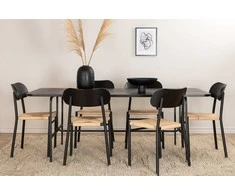 Venture Design Valgomojo stalas ir kėdžių komplektas 200x90x74 cm Juodas