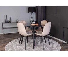 Venture Design Valgomojo stalas ir kėdžių komplektas Plaza ir Polar 100x75 cm Juodas Smėlio spalvos aksomas