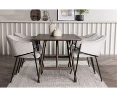 Venture Design Valgomojo stalas ir kėdžių komplektas Kaseidon 80x120 cm tamsiai rudos spalvos aksomas
