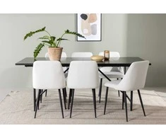 Venture Design Valgomojo stalas ir kėdžių komplektas Astrid valgomojo stalas ir naktinė kėdė 200x75 cm juoda ir balta