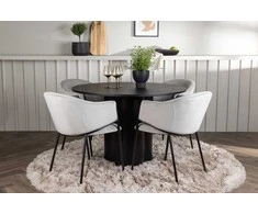 Venture Design Valgomojo stalas ir kėdžių komplektas Olivia valgomojo stalas ir Evelina valgomojo kėdė 110 cm juodas ir šviesiai pilkas faneruotė ir aksomas