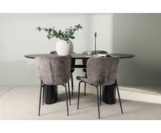 Venture Design Valgomojo stalas ir kėdžių komplektas Isolde valgomojo stalas 180x75 cm juodas MDF pilkas audinys