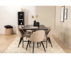 Venture Design Valgomojo stalas ir kėdžių komplektas Uno 200x90x74 cm, juodos spalvos audinys