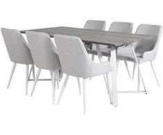 Venture Design Valgomojo stalas ir kėdžių komplektas Marina Pilka ąžuolo/balta šviesiai pilka audinys