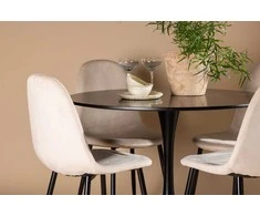 Venture Design Valgomojo stalas ir kėdžių komplektas 100 cm Juoda Smėlio spalvos MDF Aksomas Plienas