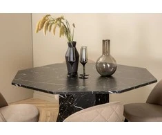 Venture Design Valgomojo stalas ir kėdžių komplektas Marbs 110x75 cm Juoda Audinys Marmuras Metalas