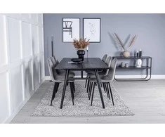 Venture Design Valgomojo stalas ir kėdžių komplektas, elegantiškas ištraukiamas stalas 195x95 cm, juodas, šviesiai pilkas