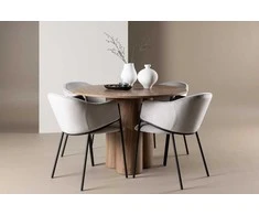 Venture Design Valgomojo stalas ir kėdžių komplektas Olivia ir Evelina 110 cm moka ir šviesiai pilkas aksomas bei plienas